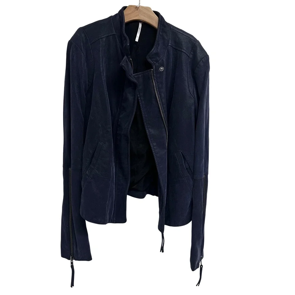 Free People boho‎ Distressed Moto Jacket Faux Leather Zippers indie 2016 grunge